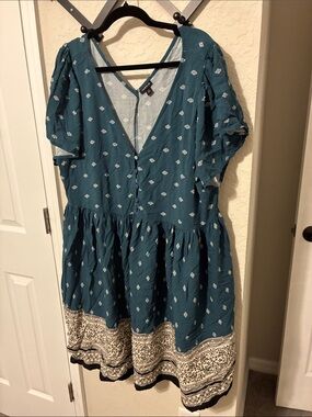 torrid Teal Diamond Print Midi Dress with Border Hem